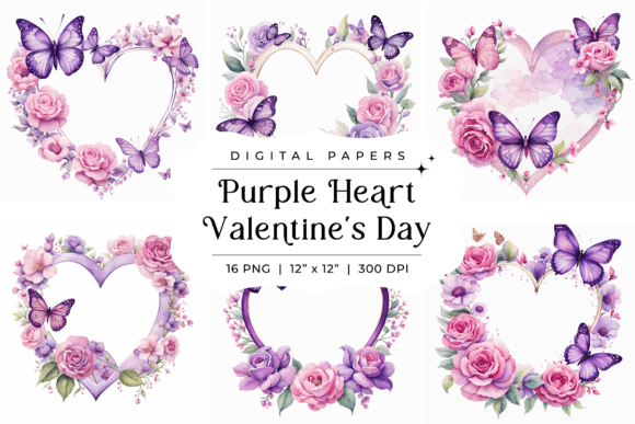 Download Purple Heart Valentines Day Background - Round Collection