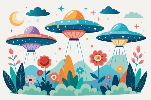 Download Ufos Sky with Flowers on a Backgrounds - Round Collection