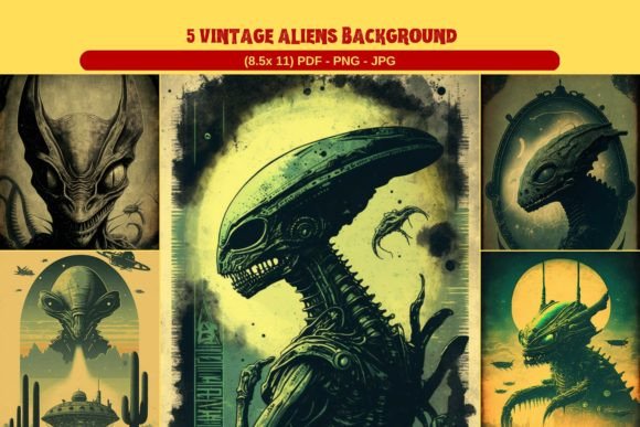 Download 5 Vintage Aliens Background - Round Collection